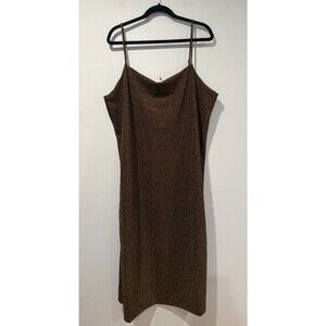 NEW H&M Dress Womens XL Brown/Bronze 90s Friends Shimmer Stretch Adjustable